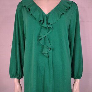 NWT Adrianna Papell green ruffled V-Neck long sleeve blouse ladies XL X-Large